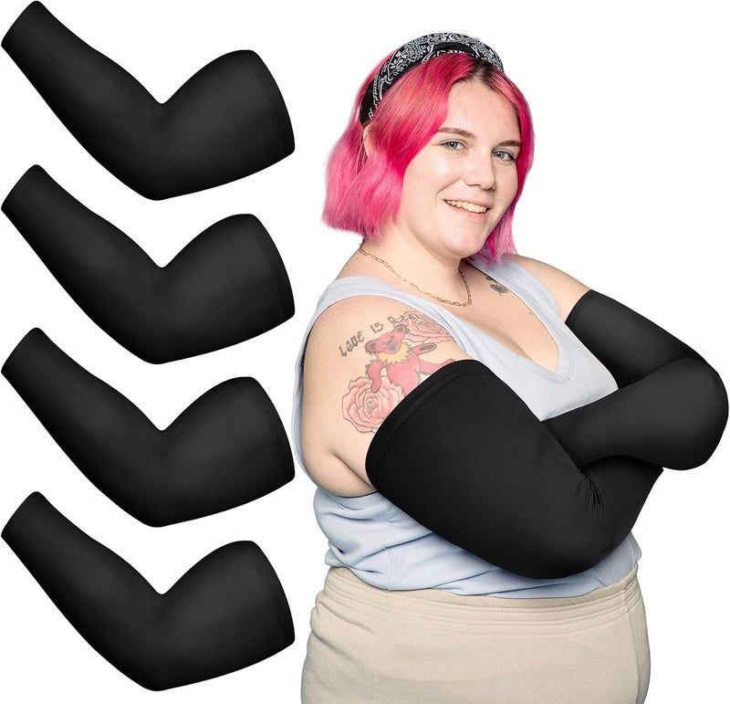 Chuarry 4 Pairs Plus Size Arm Sleeves for Women Men UV Sun Protection Cooling Ice Silk Arm Wraps for Flabby Arms - Image 1